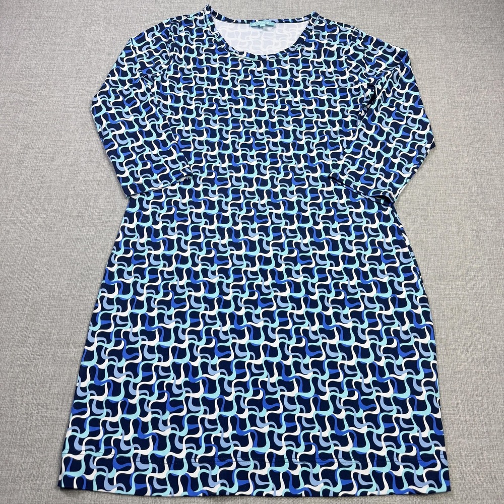 Anthony's Resort Wear Dress Womens Small‎ Blue Geometric Scoop Neck 3/4 Sleeve